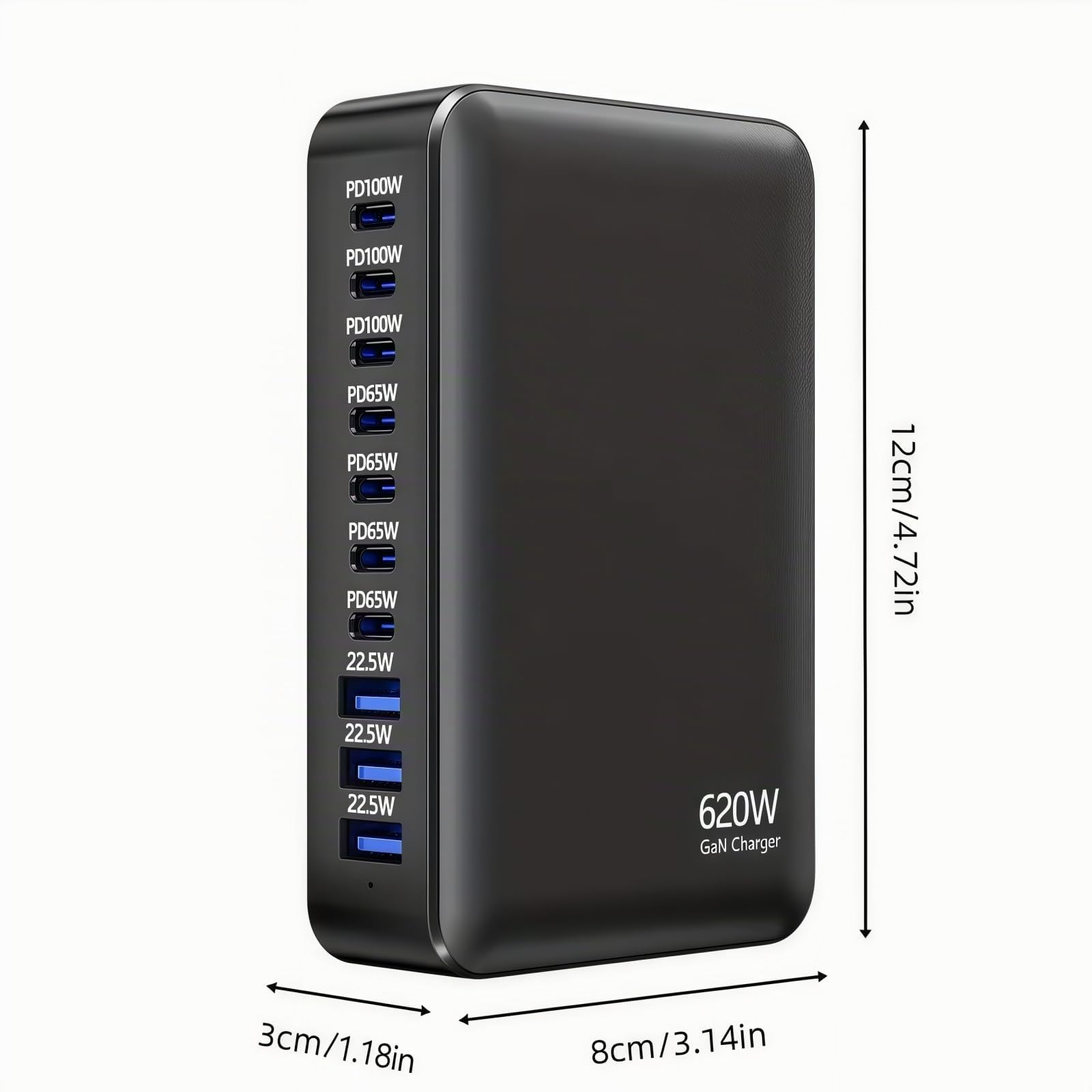 Chargeur USB C a 620 W 10 Ports USB Prise Adaptateur avec 3 Ports PD PPS 100 W et Multi PD 65 W Sortie Rapide, Multiprise USB-C Secteur pour iPad iPhone Samsung Red mi Note Google Pixel etc