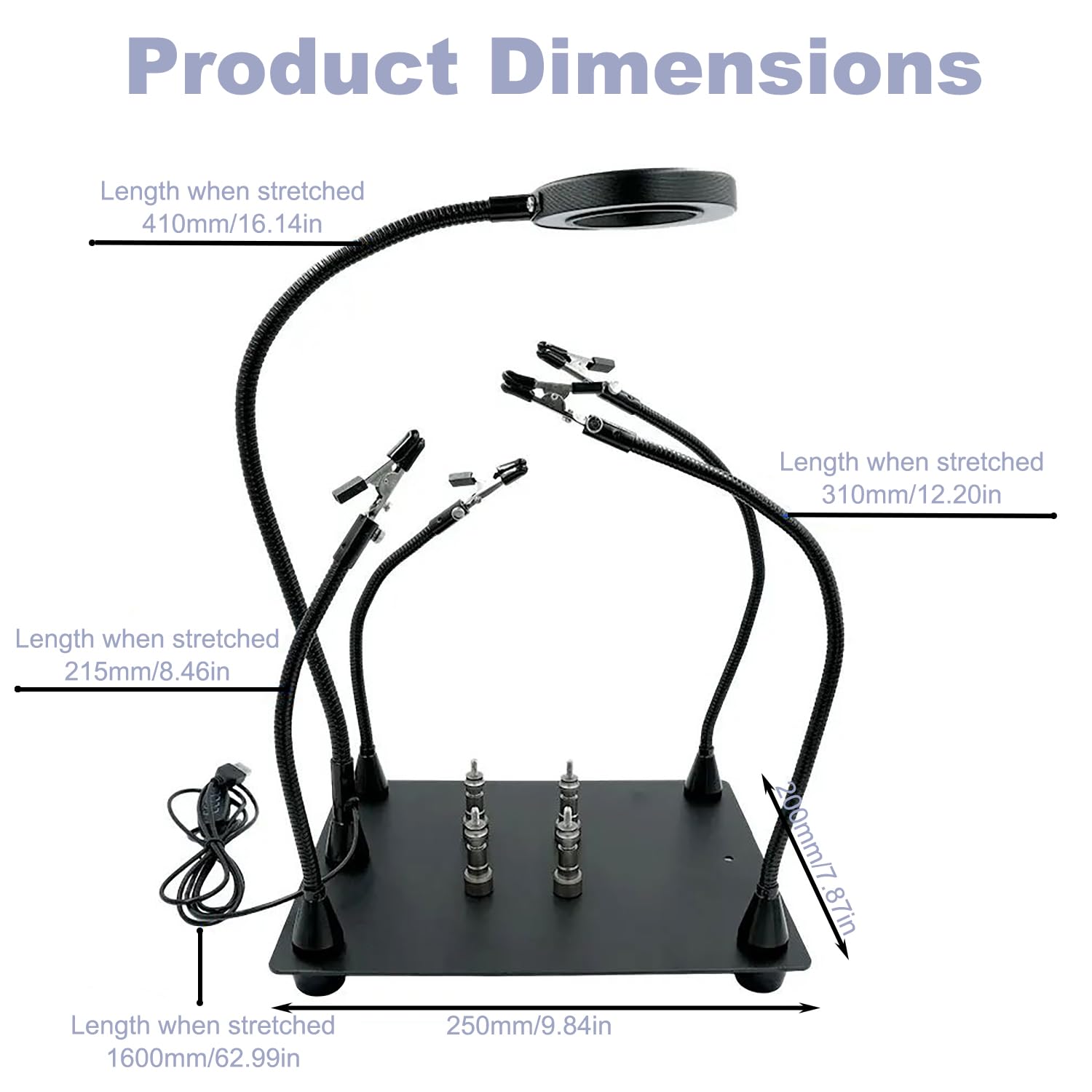 Troisieme Main Soudure, Loupe Soudure, Troisieme Main avec Lampe Loupe 5X, 4 Bras d'Aide à la Soudure, 4 Colonnes Pcb, Bras Aimantés Flexibles pour Soudure DIY Bijoutiers