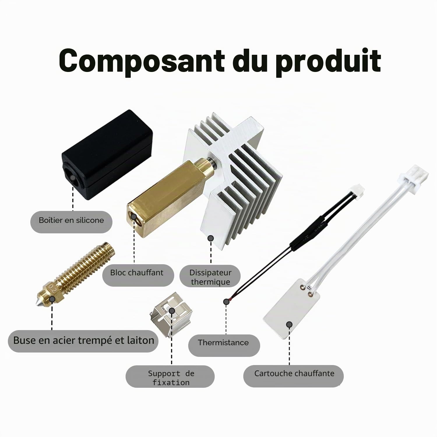 0,2 mm Hotend en céramique pour Centauri Carbon Hotend avec buse en laiton acier trempé, élément chauffant, extrudeuse, hot end de rechange, tête d'impression pour imprimante 3D Elegoo