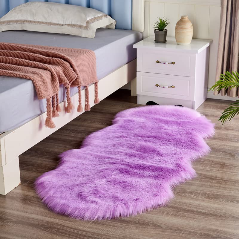 Plush Faux Sheepskin Rug-Ultra,Soft Fluffy Bedside Carpet,Non-slip Washable Floor Mat,Modern Decorative Beige/Red/Pink/Grey Rug for Bedroom Living Room Deep Pile Rugs,Light purple,90 * 60cm โ image 1