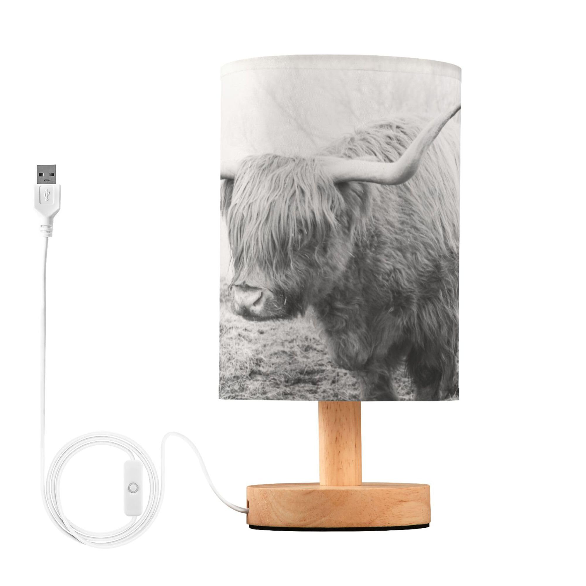 Caihoyu Highland Cow Bedside Lamps USB Lamps with Shade Lamps for Reading Homes Isle of Mull Style