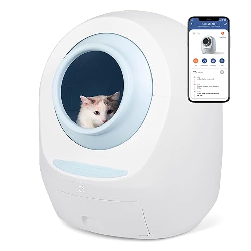 Casa Leo Leo’s Loo Too Self-Cleaning Cat Litter Box, Wi-Fi App Control, <30 dB Whisper-Soft, Anti-Pinch Sensors, UV Odor Defense, Health Monitoring, Large 24 × 22 × 27.6 in - Baby Blue