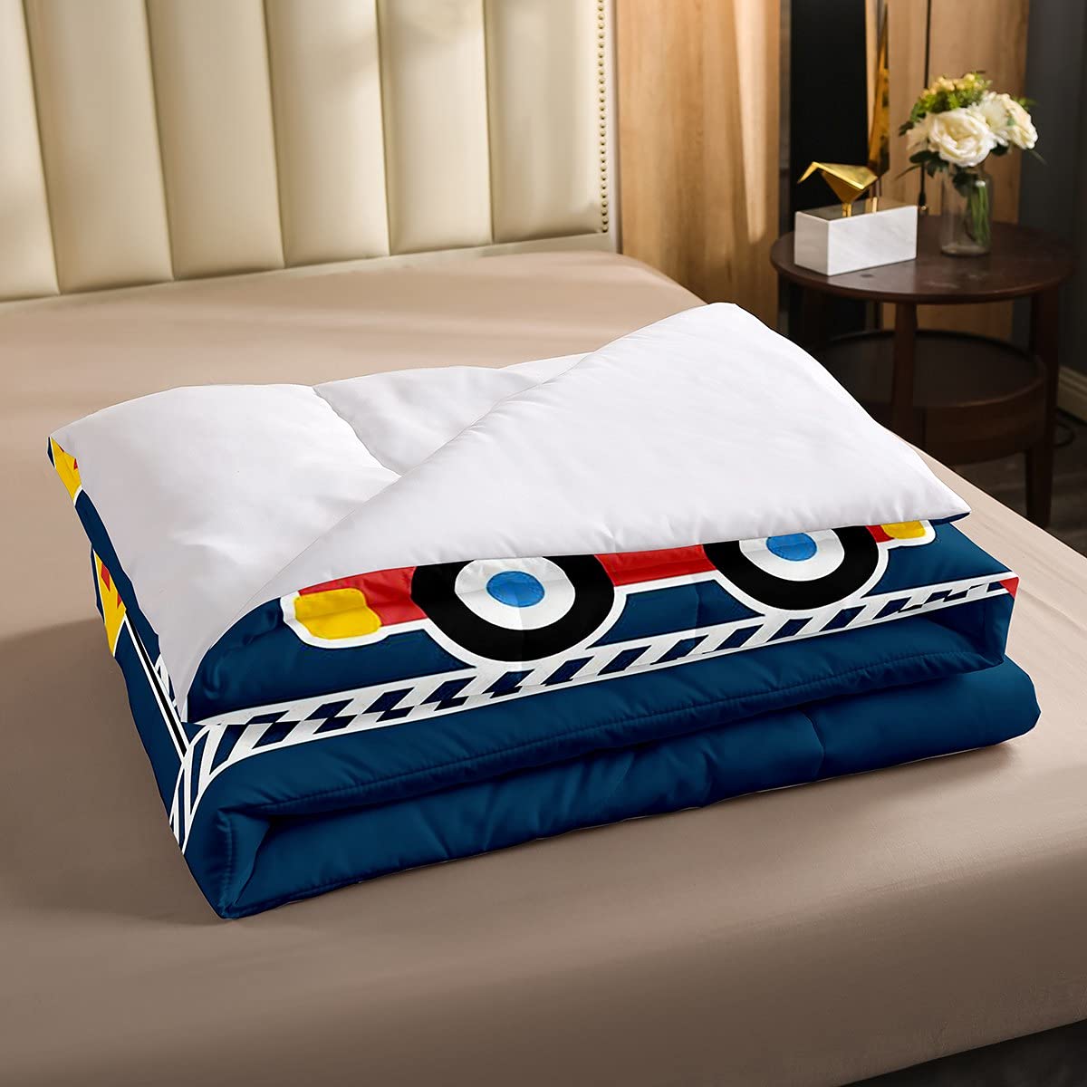 Juego de ropa de cama para niños, diseño de carros de dibujos animados, para niños, niñas, niños y niños, colores para niños pequeños, juego de edredón