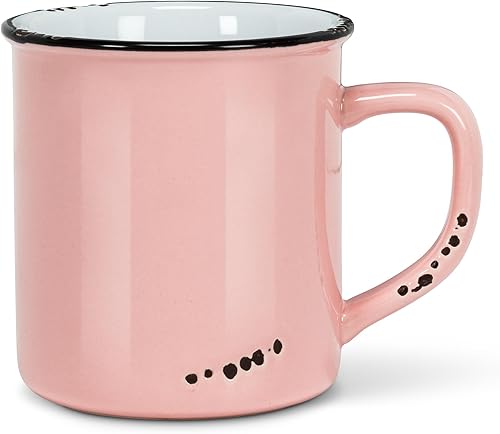 Abbott Collection 27-ENAMEL-MUG-PNK - Taza de cerámica con aspecto esmaltado, color rosa