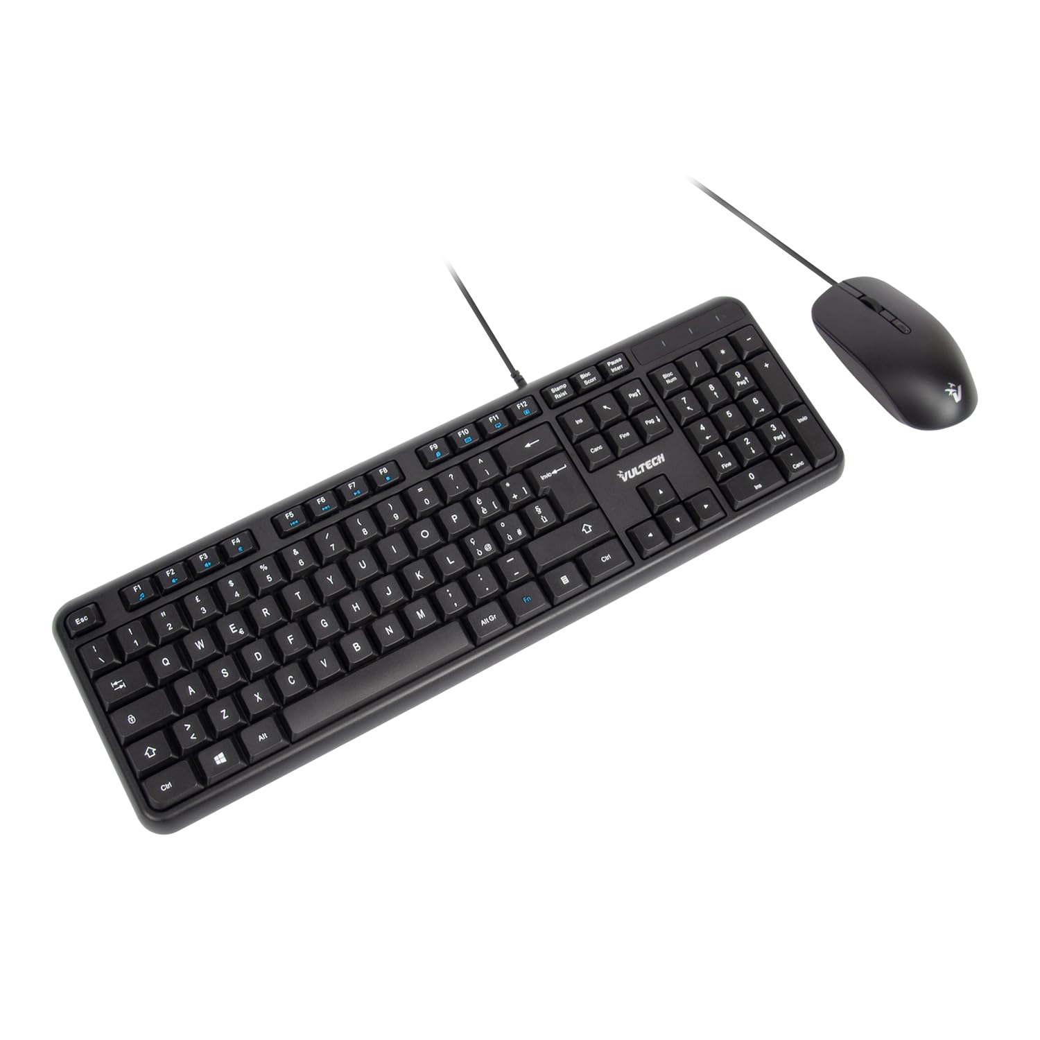 VulTech KM-811 Kit Tastiera e Mouse USB silenziosi layout italiano QWERTY, Nero