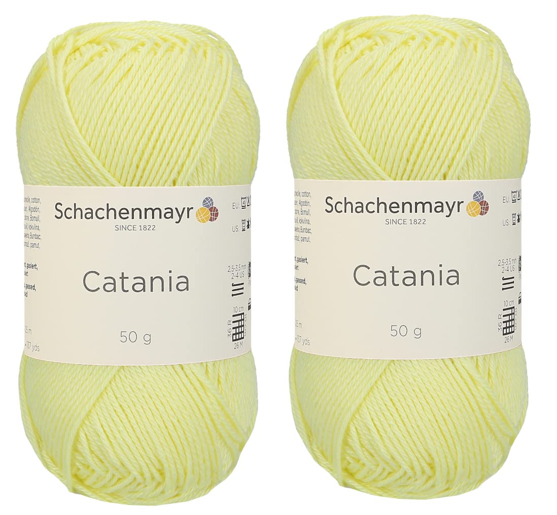 [ Set of 2 Skeins ] Catania Yarn Schachenmayr Originals 100% Mercerized Cotton Yarn, Total 3.52 Oz. Each 1.76 Oz (50g) / 136 Yrds (125 m) Amigurumi Yarn Fine-Sport 2 (100 Mimosa)