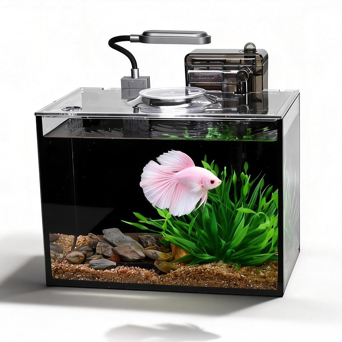 - Betta Fish Tank,Aquarium Starter kit,2.8 Gallon Fish Tank Kit,Small Aquarium,Small Fish Tank,Ultra-Clear Nano Aquarium with Light,Filter,Cobblestone,Sand and Artificial Plants