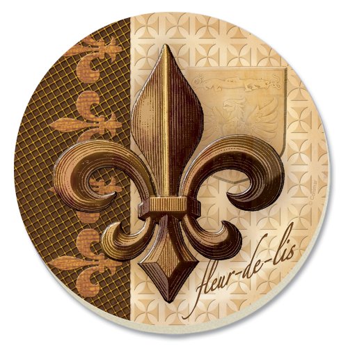 Conimar 4-Inch Absorbent Stoneware Coasters, Bronze Fleur de Lis, Set of 4
