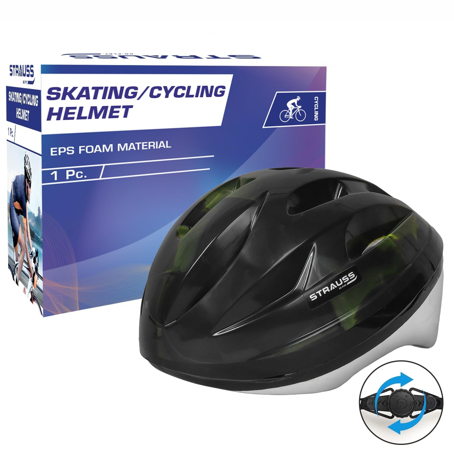 Strauss Adjustable Cycling Helmet,Elite | Light Weight with Superior Ventilation | Mountain, Road Bike & Skating Helmet with Premium White Foam Lining | Size: Junior (Black and Green) (B0C53ZGPB6) Amazon Price History, Amazon Price Tracker