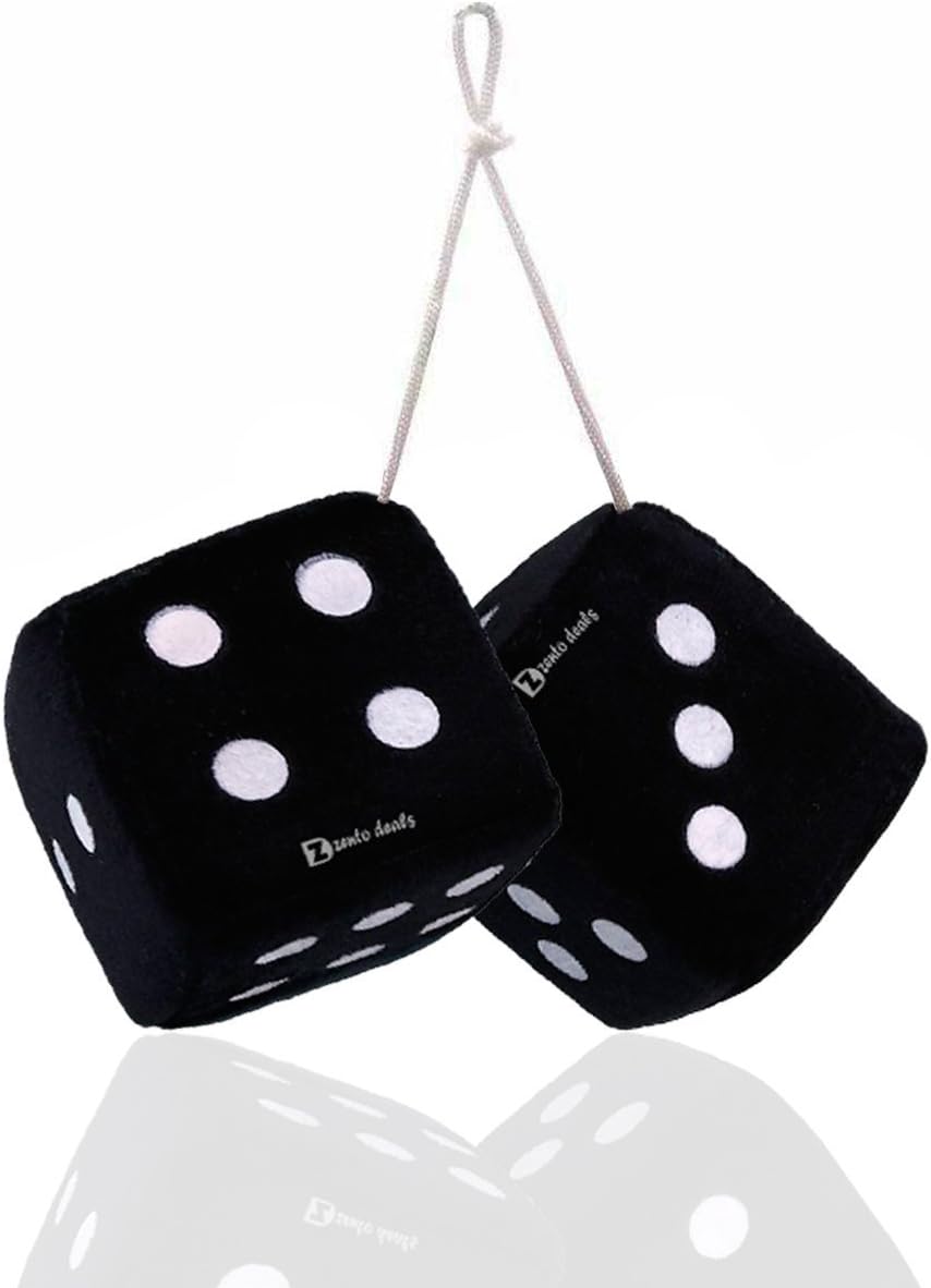 1 Pair Plush Dice, Airlxf 3 Inch Retro Square Hanging Rearview Mirror Plush Dice With Dots For Car Interior Ornament Decoration (Yellow