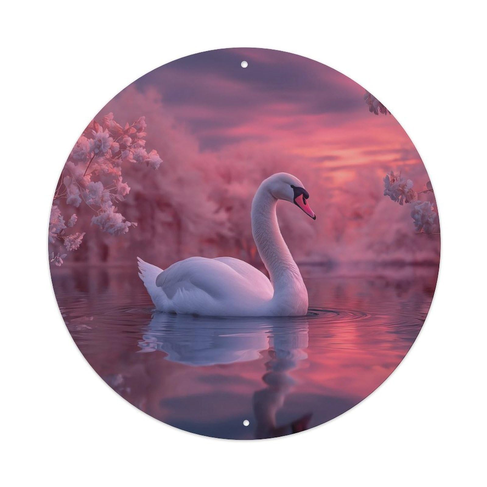 Swan Serene Lake Sunset Cherry Blossom Reflection Wildlife Vintage Metal Tin Sign Plaque Wall Decor for Cafe, Club Bar, Office, Garden Metal Poster 8x8Inch