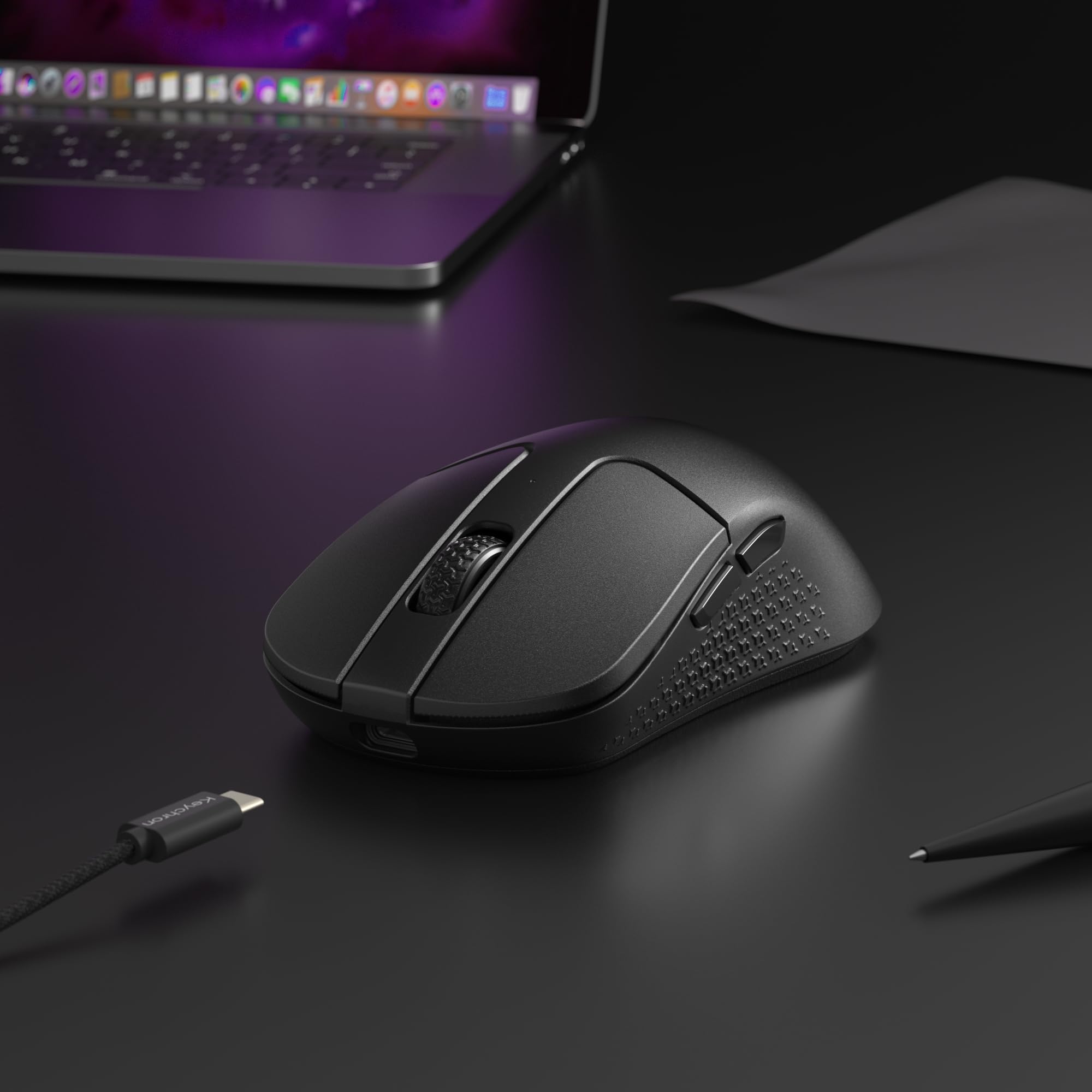 Keychron M3 Mouse da gioco ottico wireless, sensore PixArt Paw 3950, 30000 dpi 2.4 GHz/Bluetooth 5.3, retroilluminazione a LED RGB, 79 g pulsante macro programmabile leggero per Windows PC/Mac - Nero