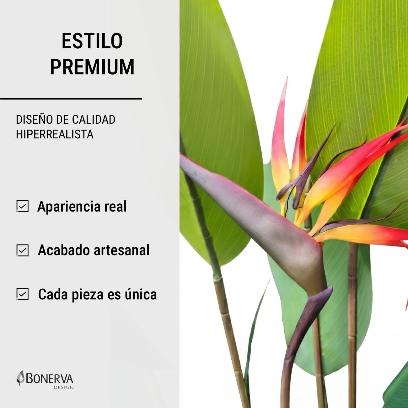 BONERVA | Strelitzia Artificial Ave del Paraíso 180 × 100 cm | Planta Artificial Grande con 18 Hojas y 3 Flores Realistas | para Interior con Maceta Incluida