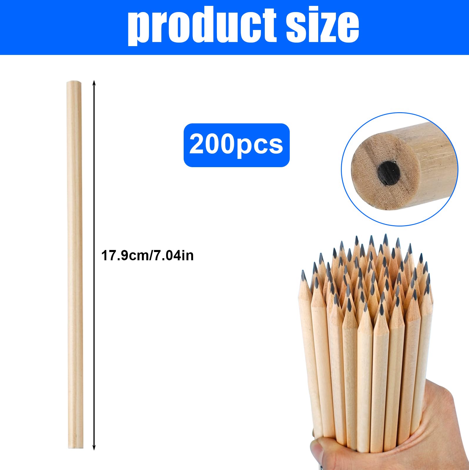 200 Matite HB in Legno Naturale 17,7 cm x 0,7 cm per Bambini e Studenti - Set Matite Grafite per Forniture Scolastiche (Rotonde)