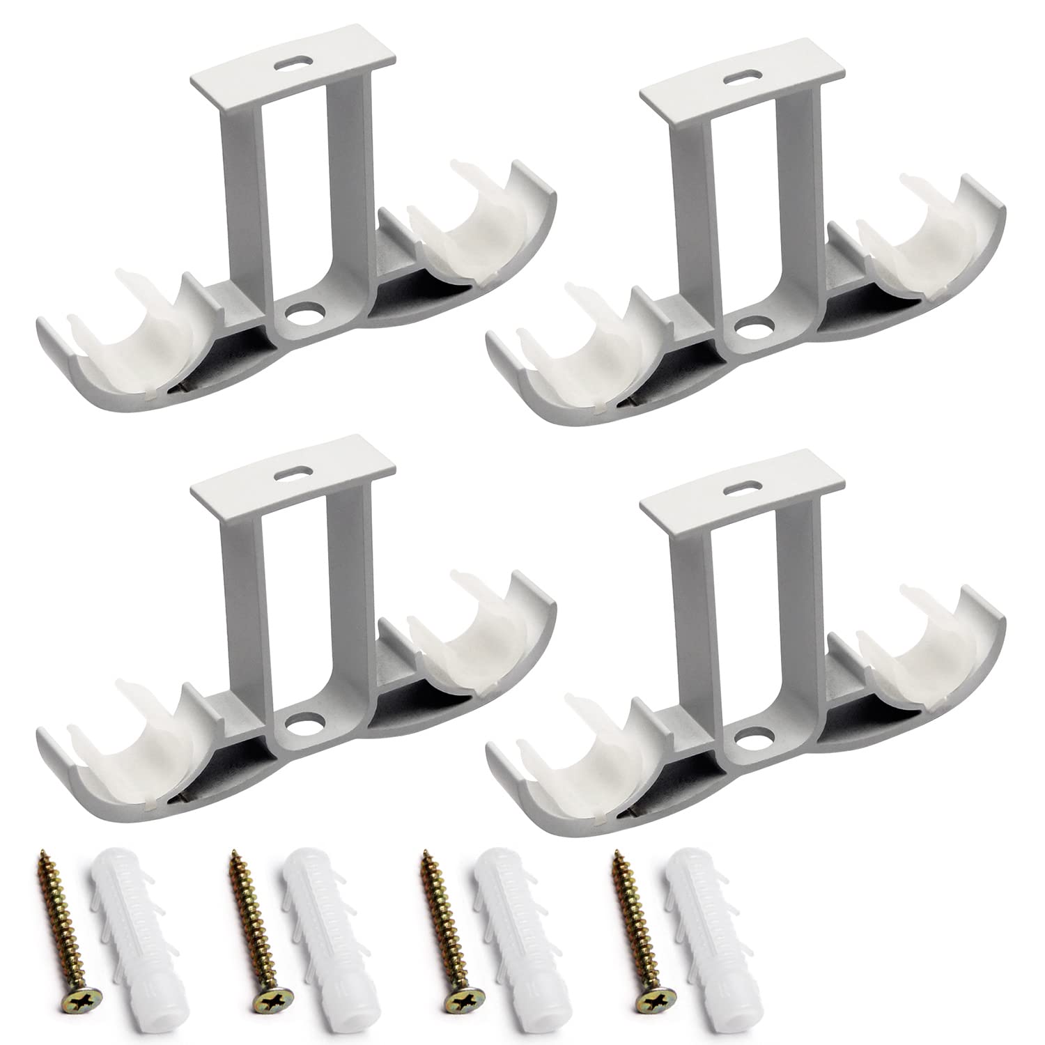 MroMax Curtain Rod Bracket Aluminum Alloy Double Holder Supportor Curtain Rod Holder for 20-24mm Drapery Rod 92 X 140 X 19mm White 4Pcs