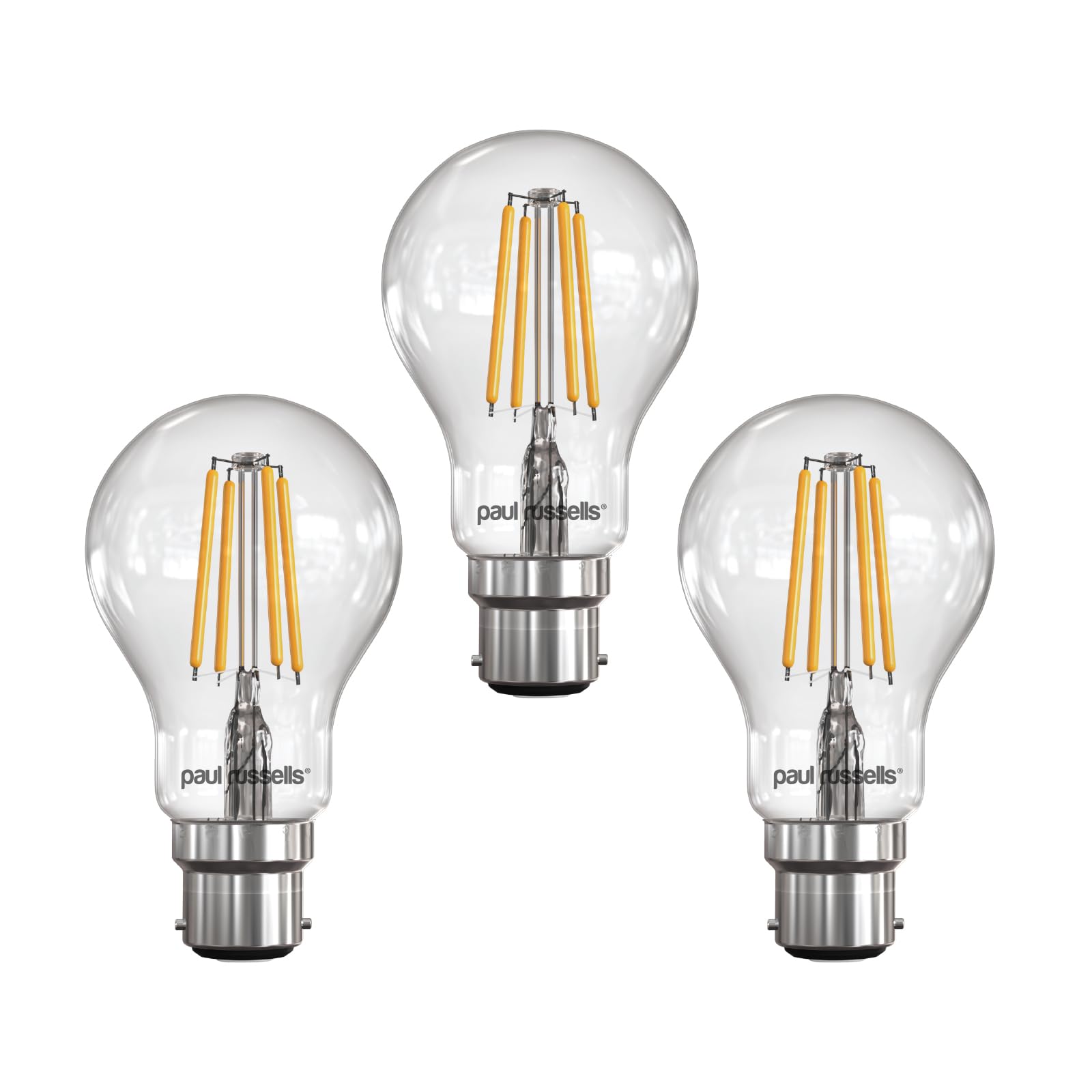 paul russells LED Filament GLS – Dimmable Bayonet Cap Fittings B22 Light Bulbs, 7Watt 806Lumens Classic A60 LED Bulbs, 60w Equivalent, 2700K Warm White Dimmer BC Energy Saving Lamps, 3 Pack — image 1