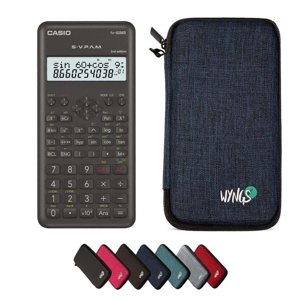 Casio fx-82 MS 2nd edition including a WYNGS protective case in Blue - Basic Set, Casio fx-82MS 2nd edition