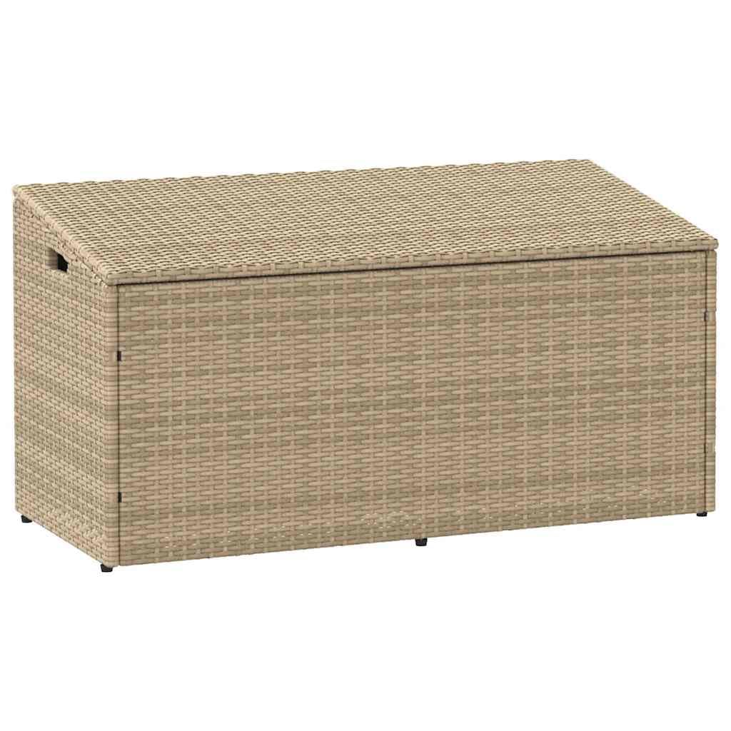 Contenitore da giardino beige, in polyrattan, 110 x 50 x 58 cm, resistente alle intemperie e impermeabile, pratica scatola per cuscini, cuscini