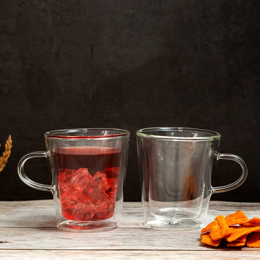 EZ Life Glass Double Wall Mugs - Transparent, 200ml - 4 Pieces 4