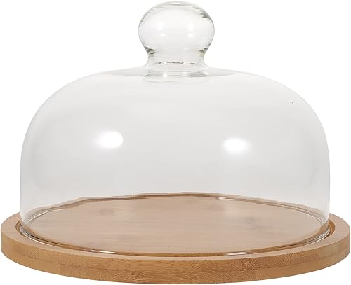 Miniatura 1 de DOITOOL Cúpula de vidrio con base de madera, soporte de vidrio para tartas, cúpula de cristal, cubierta de tarro de cristal transparente para postre