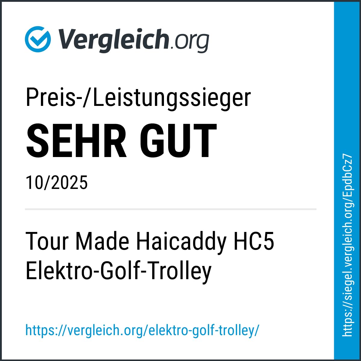 tour made Haicaddy HC5 Edelstahl I Golftrolley Elektrisch I kleinstes Packmaß I Lithiumakku 27-36 Loch I Bergabfahrbremse & viel Zubehör I Deutsche Markenqualität