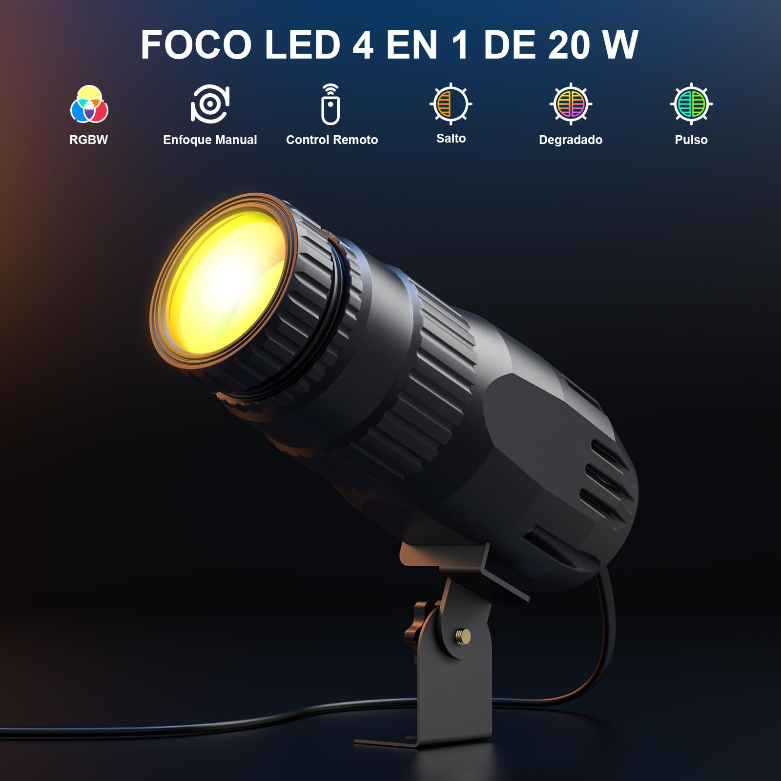 20W LED Pinspot RGBW 4 en 1 Foco Proyector 4 modos Foco Escenario con Telecomando Proyector de Bolas de Espejos para Discoteca Fiesta Salas de Baile Boda Bar