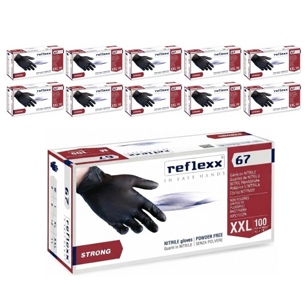 Generico Stock 300/1000 guanti in nitrile REFLEXX R67 - NERI AD ALTO SPESSORE - 5.5 grammi - varie taglie - senza polvere