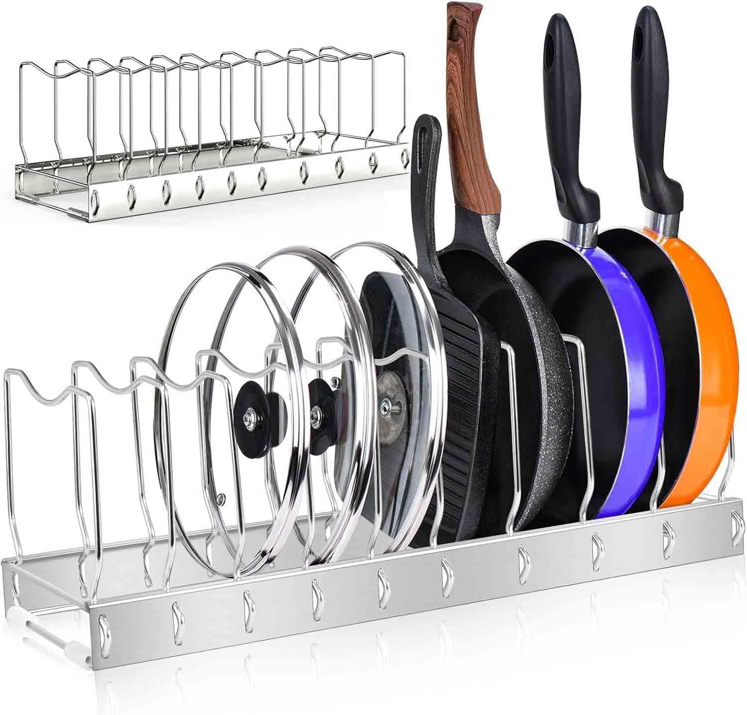 2Pack Lid Organizer Pot Lid Organizer Detachable and Adjustable Pots and Pans Organizer for Kitchen Cabinet Storage for Pots and Pans, Cutting Boards, Cooking Utensils