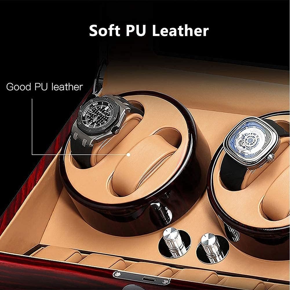 Automatic Watch Winder Box with 4+6 Slots, Dual Power Supply, Piano Paint Exterior, Quiet Motor, Flexible Pillow