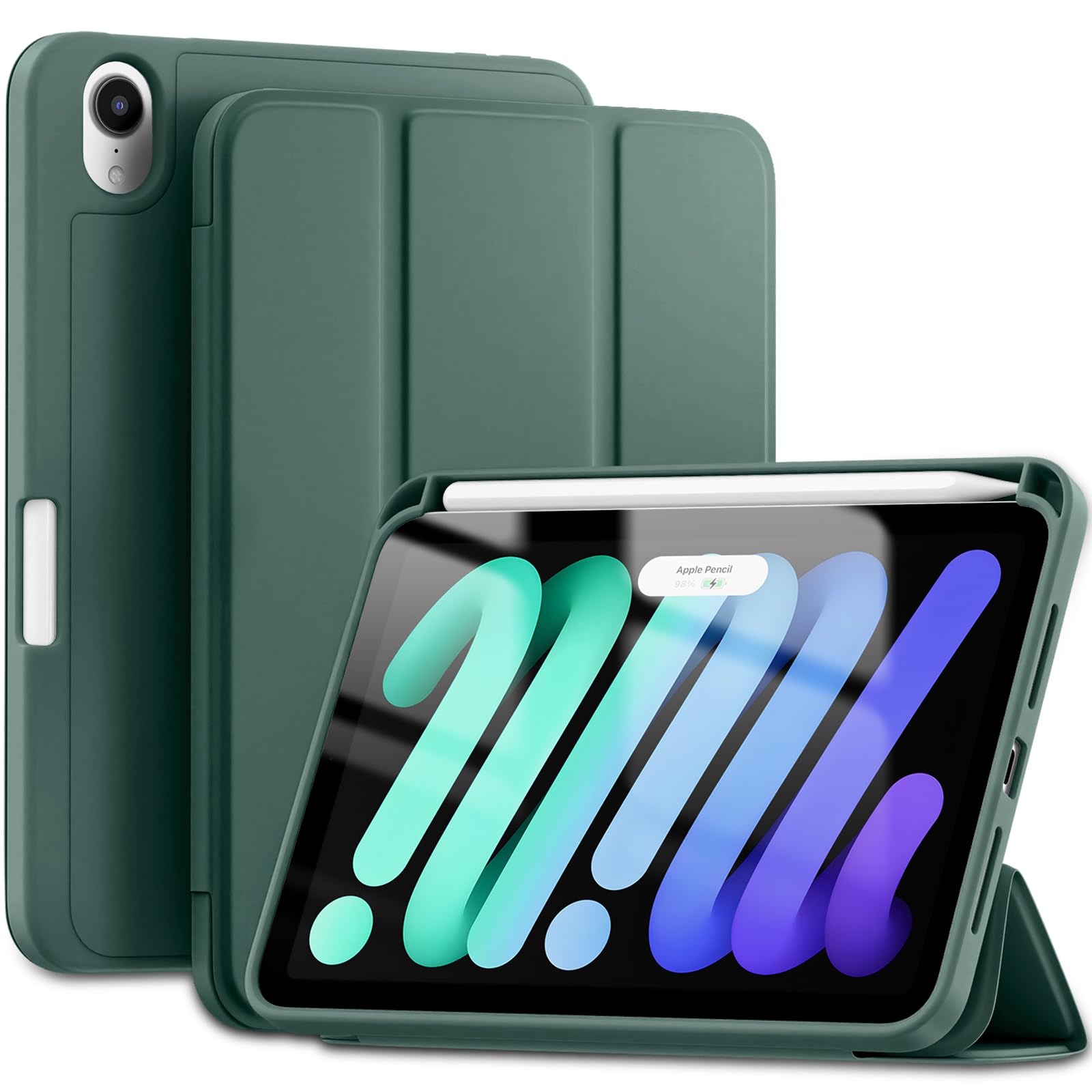 Wenlaty for iPad mini 7/6 Case 2024/2021 (A17 Pro), for iPad mini 7th/6th Generation Case 8.3 Inch with Pencil Holder, Slim Trifold Stand Cover with