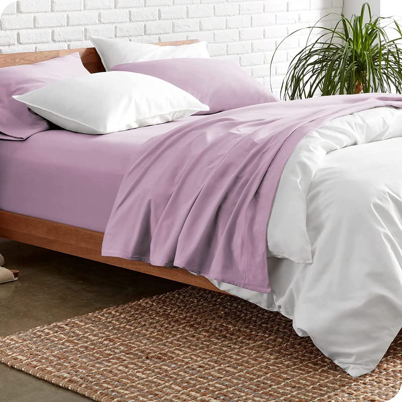Image of Bed Sheet Single Size Cotton BedSheet with Pillow Cover - Solid Lavendar 600 Thread Count