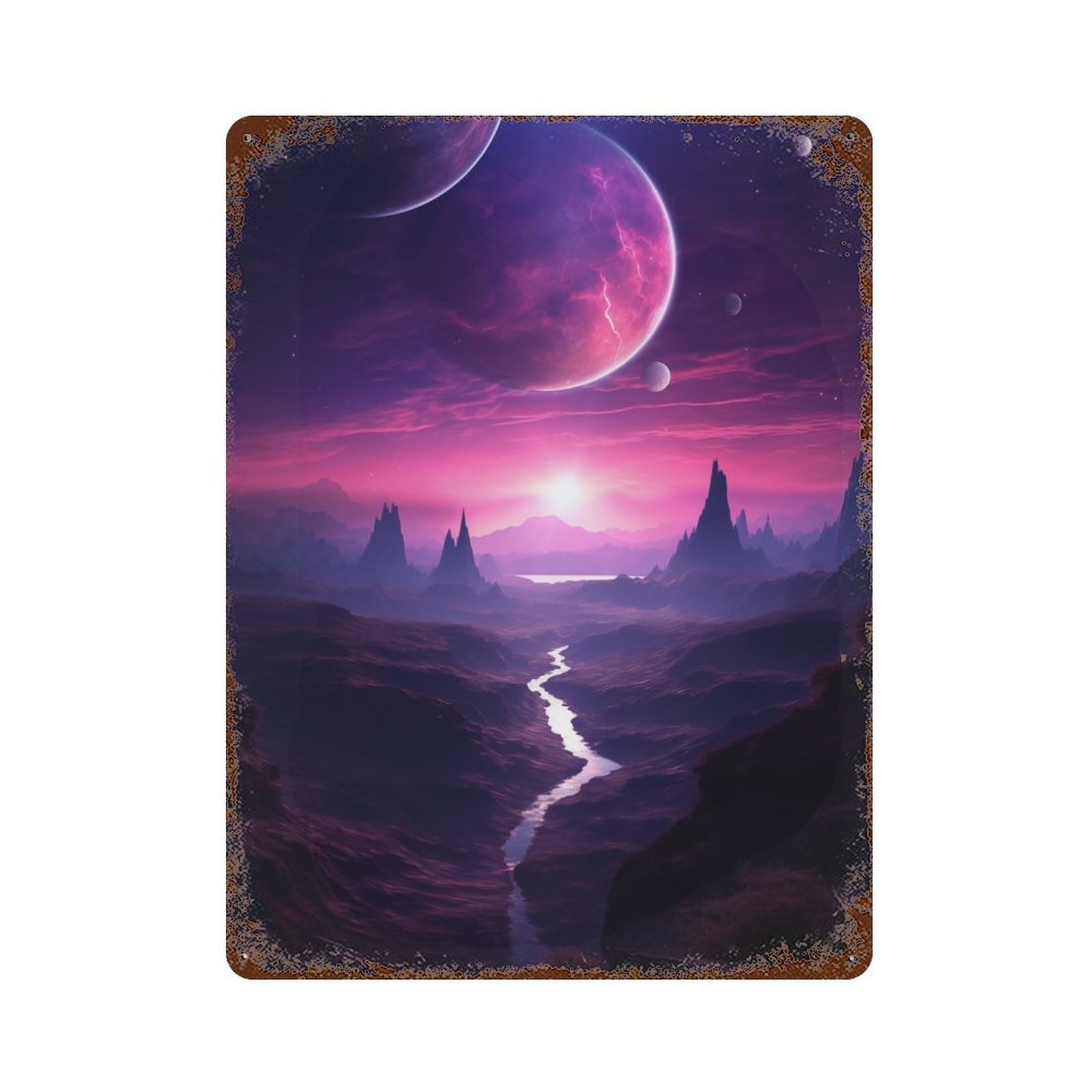 Landscape Alien Planet Decorative Tin Sign 15.7"x11.8", Old School Wall Decor for Garage, Pub Or Kitchen