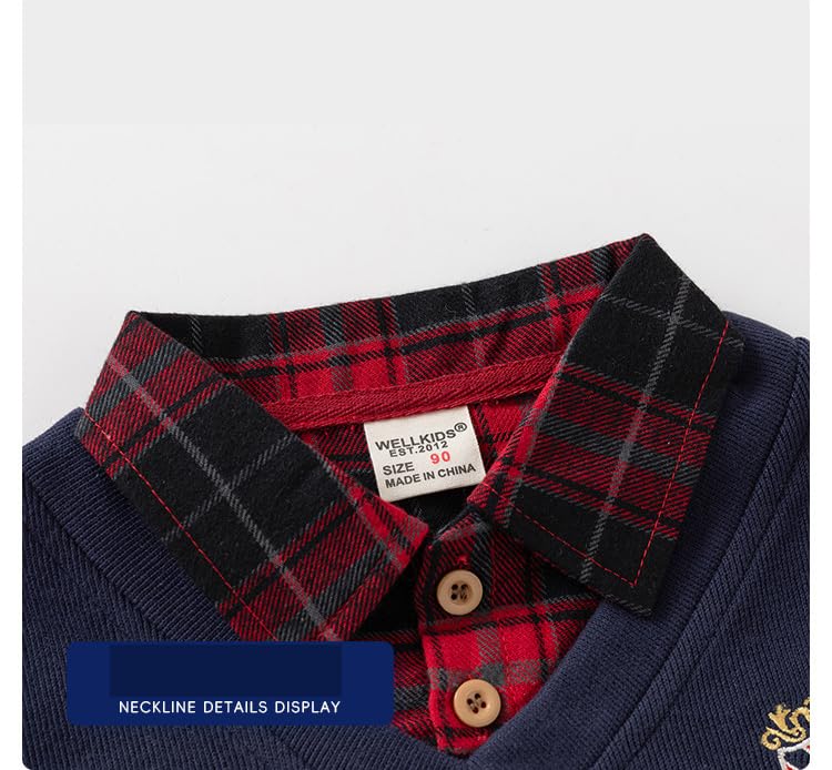 Irsutey Toddler Little Boy Spring Color Block Lapel Splicing Long Sleeve Fake Two Piece Outfits Coat (Navy,3 Years)3