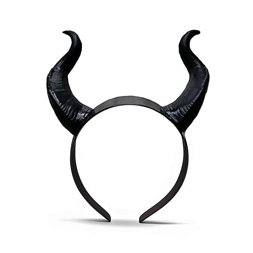 LUNROUG Black Devil Horns Headband Halloween Gothic Horn Hoop Headpiece Cosplay Dress Up Hair Accessories Ox Horn Hairdress for Women Men Girls Halloween Party Costume Hair Accessory