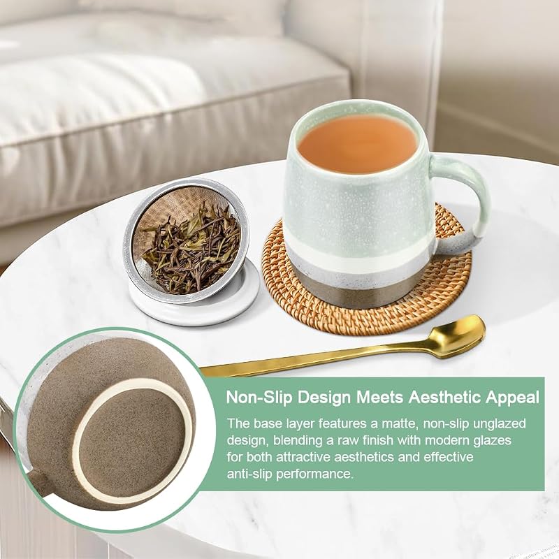VGECEE 400ml Porcelán Teáscsésze Szűrővel és Fedővel Irodai Otthoni Kávécsészéhez