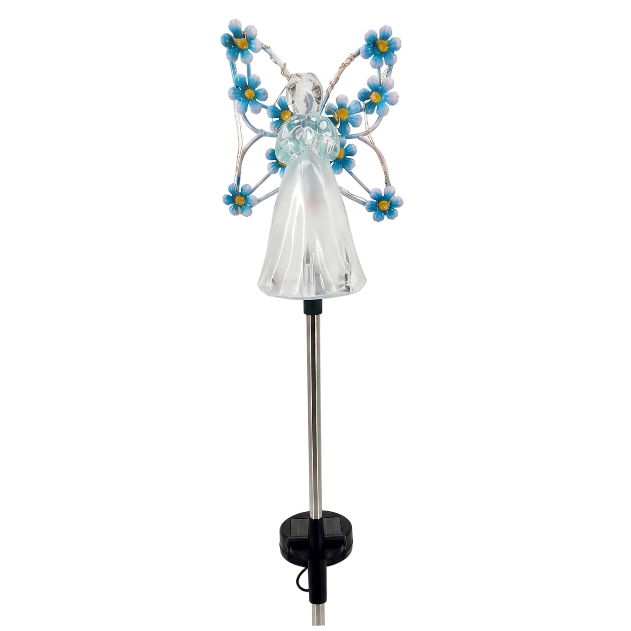 Angel Solar Lights Outdoor Garden, Waterproof Cemetery Solar Lights for Grave with Iron Stake, Blue Cemetery for Grave Angel Light for