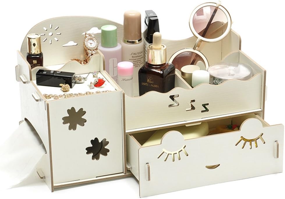 Creative Desk Organiser Office Desk Storage Boxes Lady Jewellery Storage Boxes Long Eyelash Shy Girl Desk Organiser Drawers (Small) (White)