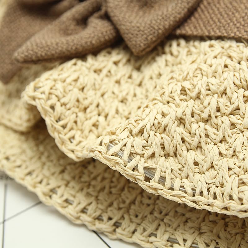 Cappello di Paglia Intrecciato per Donna,Cappelli da Sole Traspirante a Tesa Larga in Paglia Intrecciata con Decorazione a Fiocco,Berretto da Spiaggia Traspirante per Esterni,Viaggi e Vacanze