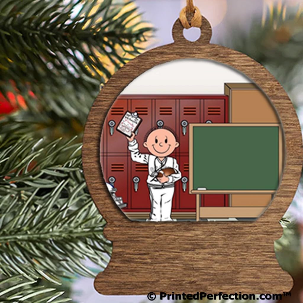PrintedPerfection.com Personalized Coach, Football - Male Wooden Snow Globe Shaped Christmas Ornament