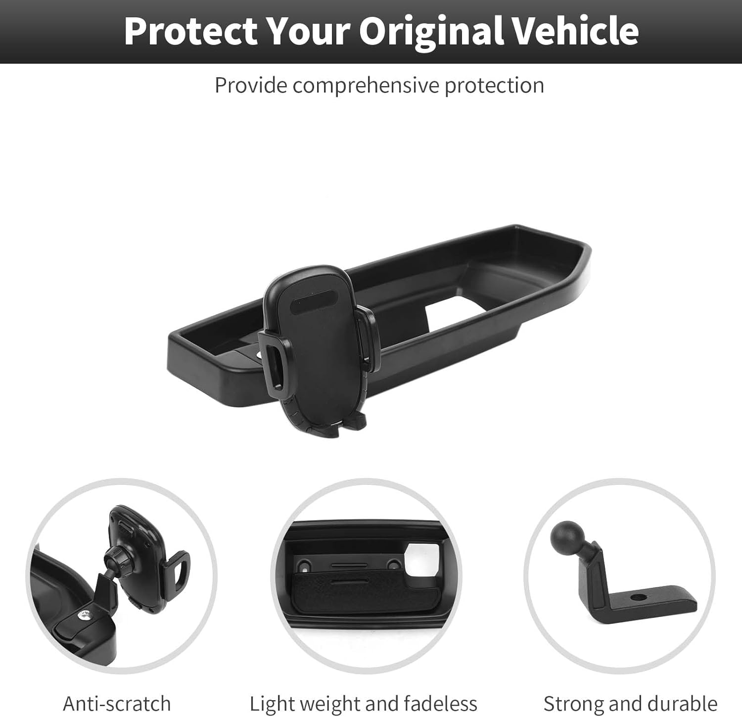 CheroCar for RAM Dash Mount Phone Holder Stoage Tray Phone Mount Organizer Compatible with 2018-2025 Dodge Ram 1500 2500 3500,Don't fit for The Ram with The 12-inch Screen,Black-F