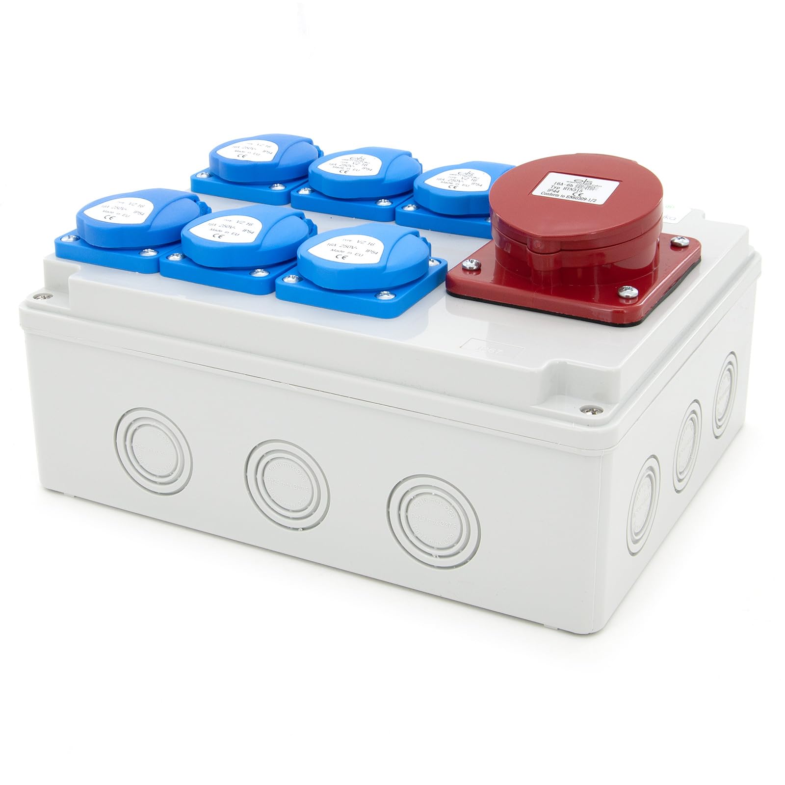 ELS Elektrotechnika Distributore di corrente da parete 6 x 230 V Schuko + 1 x CEE 16 A, distributore di presa cablato, per interni ed esterni