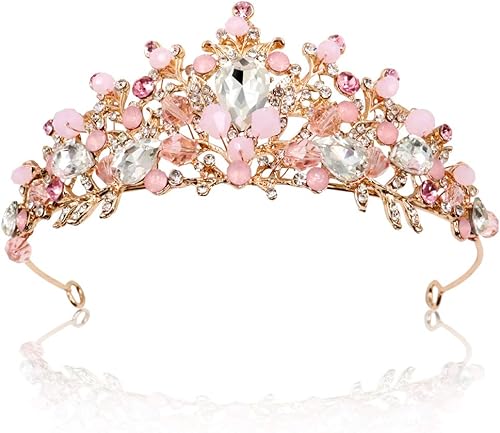 NODG Tiaras y coronas de oro rosa para mujer, tiaras de boda de cristal rosa para mujeres, diademas de fiesta de cumpleaños, graduación, concurso,