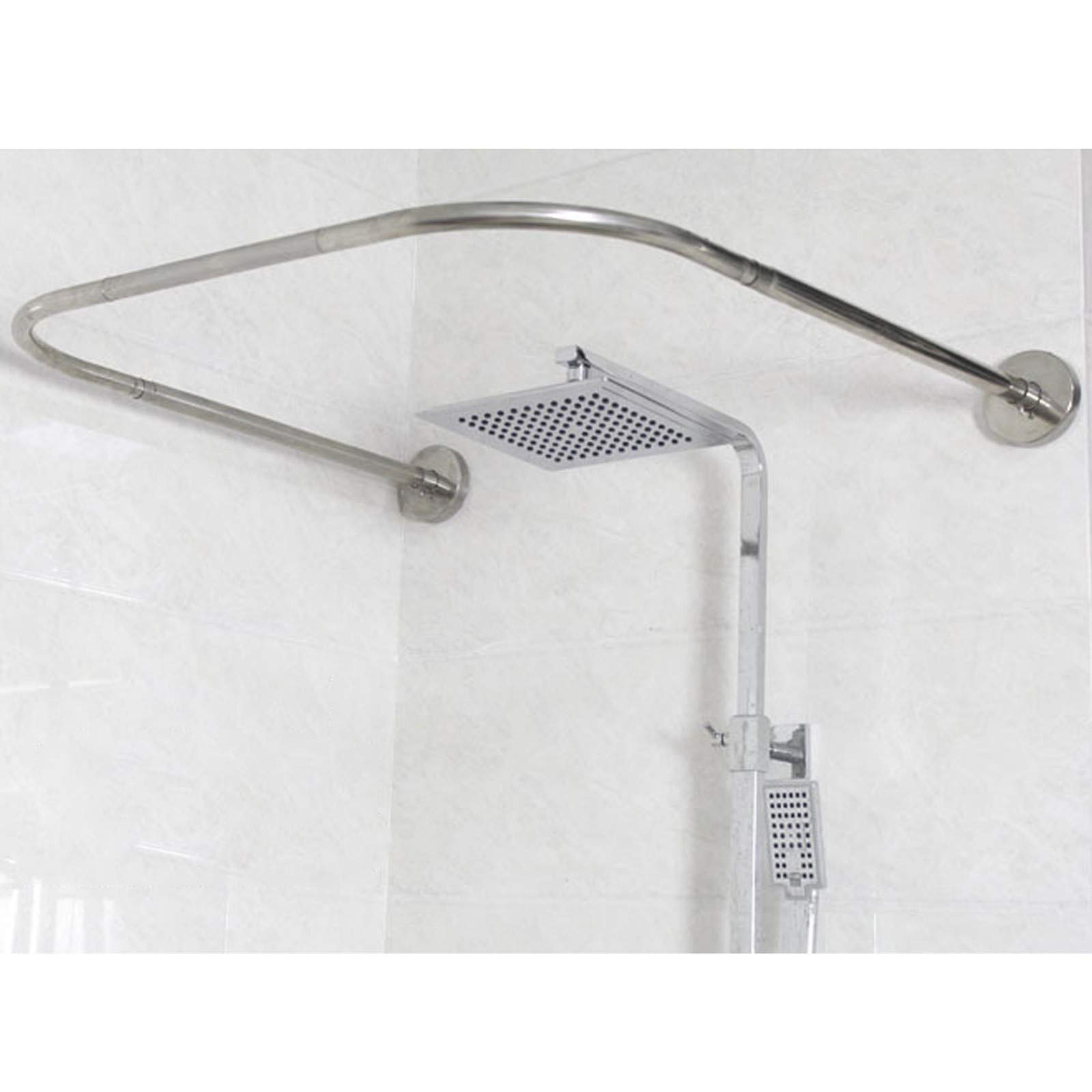 Barra de Ducha Curva, Extensible, sin taladros, en Forma de U, de Acero Inoxidable 304, Ajustable, para baño, 100 x 120 x 100 cm
