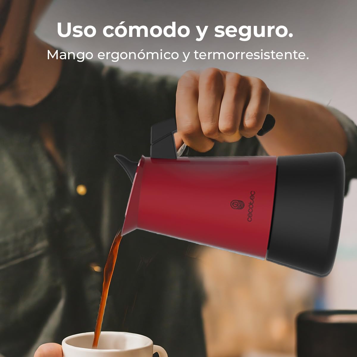 Cecotec Moka Piccolina 400 Red. 200 ml, włoska stal nierdzewna, nadaje się do wszystkich powierzchni, pojemność 4 filiżanki, ergonomiczny uchwyt, filtr ze stali nierdzewnej, zawór bezpieczeństwa