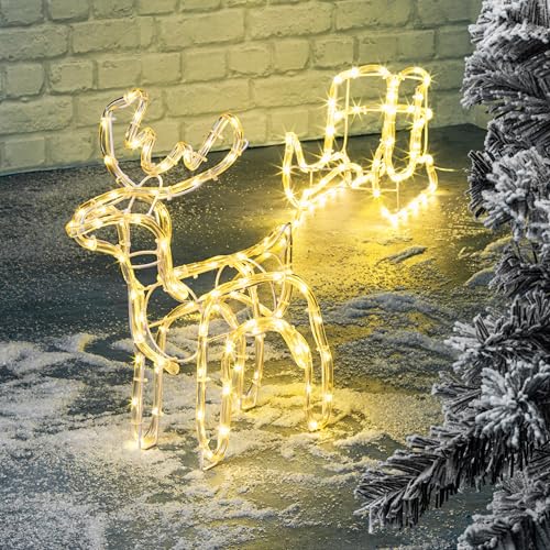 LED Rentier mit Schlitten - 160 LED in warmweiß/Rentier Lichterkette...