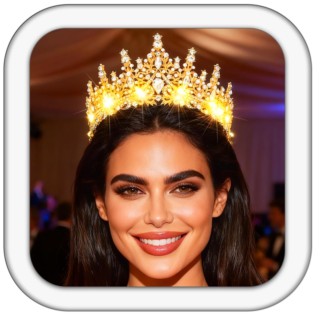 Light up Queen Crown LED Rhinestone Tiaras with Comb Glowing Prom Bridal Hair Accessories for Women-image-10