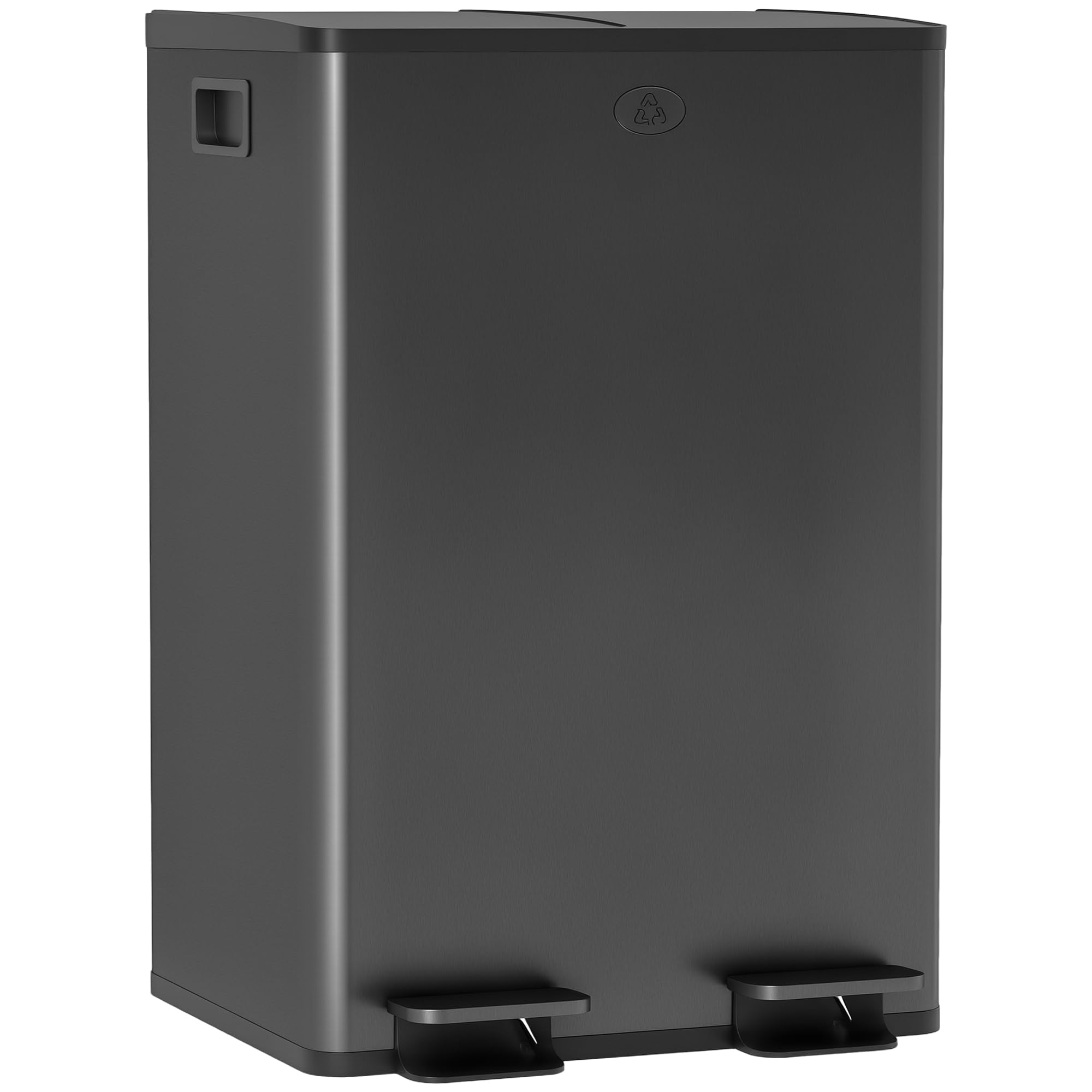 Homcom Black Dual Kitchen Bin, 2 X 28L Stainless Steel Double Rubbish Bin With Soft Close Lid, Removable Inner Buckets, Fingerprint-Proof For Recycling And Waste,
