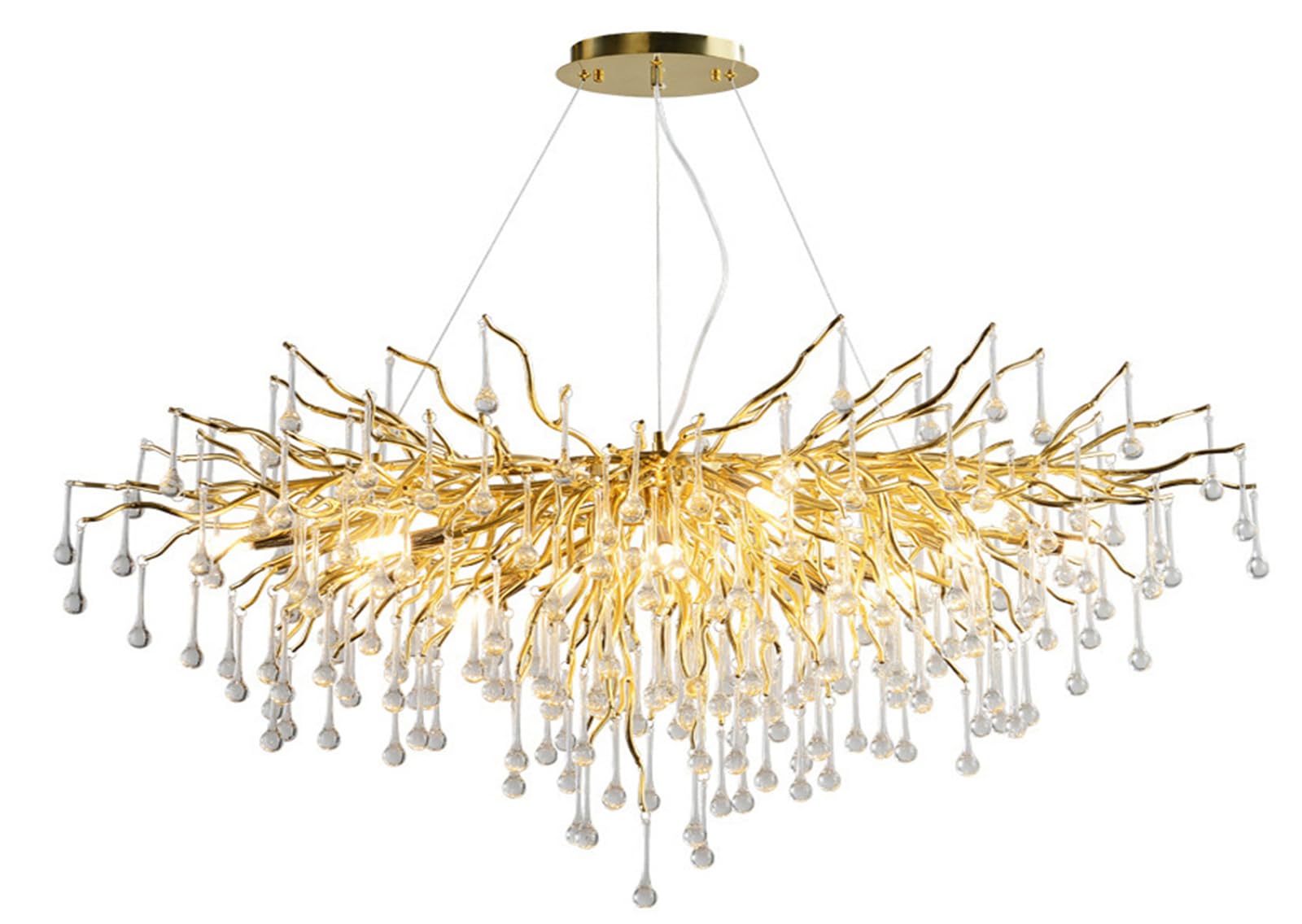 KXEcoLife Crystal Chandelier for Dining Room - Modern Oval Light Fixture, Raindrop Tree Branch Chandeliers Living Room, Bedroom, Entryway, Foyer, High Ceiling,L120cm