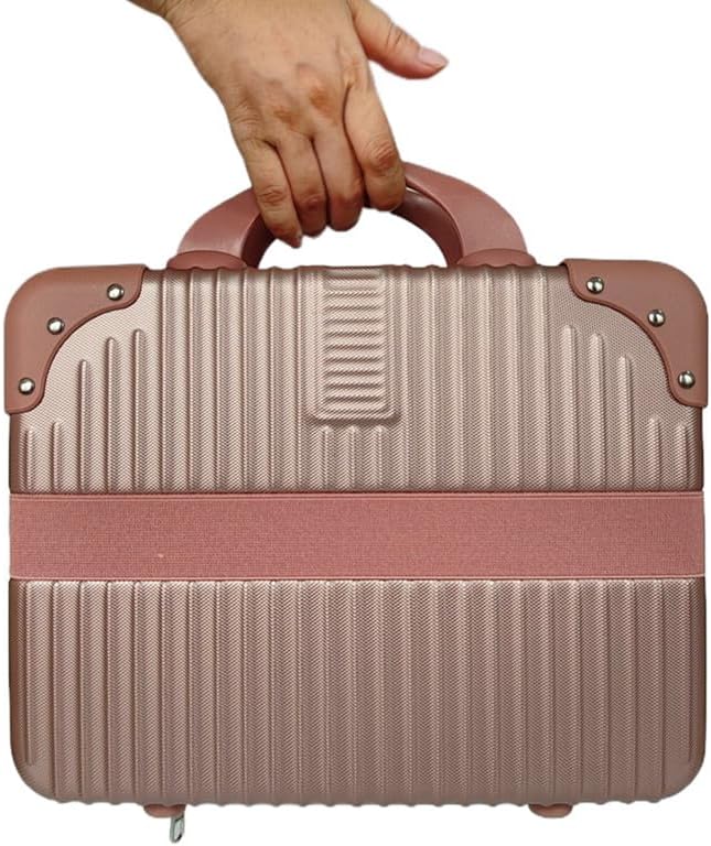Ebonee Portable Makeup Travel Case, Hard Shell Cosmetic Suitcase, Small Hand Luggage with Elastic Band, Mini Carrying Makeup Case Cosmetic Bag Organizer for Camping Women Toiletry Jewelry (12 inch)