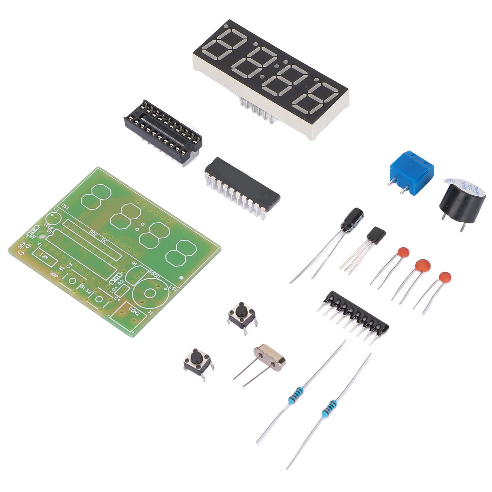 Kit d'Horloge Numérique DIY 4 Chiffres, Double Alarme, Circuit 52 x 42 mm, Alimentation 3-6V, Projet de Soudure Électronique